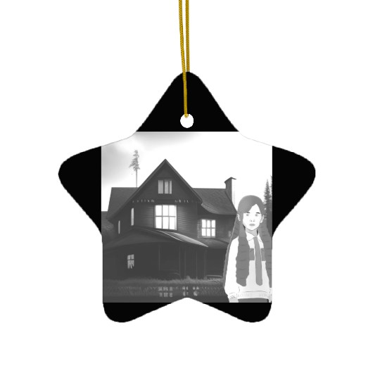Is a haunted house??? (Black and white version) Ceramic Ornaments