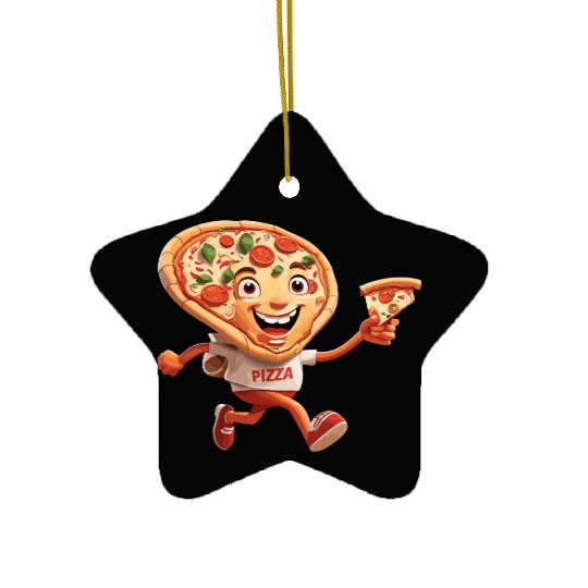 Cartoon Character of Pizza Running Design Ceramic Ornaments