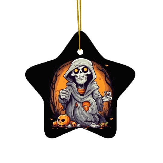 Eerie Halloween Ghoul Art, Spooky Season Delight 5 Ceramic Ornaments
