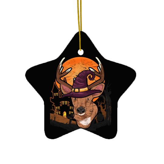 Witch hat forest animal gift Halloween deer Ceramic Ornaments