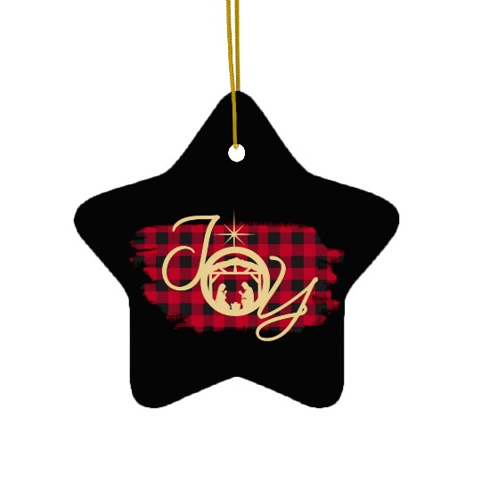 Joy In A Ger Nativity Jesus Birth Buffalo Plaid Ceramic Ornaments