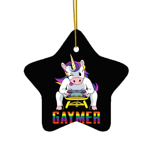 LGBTQ Gaymer Gamer Gay Rainbow Unicorn Ceramic Ornaments