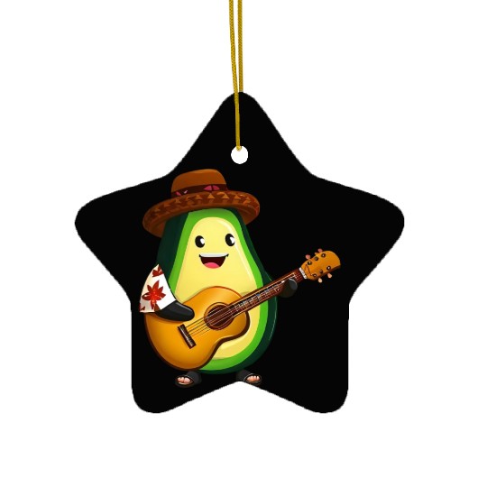 Tropical avocado with guitar Ceramic Ornaments