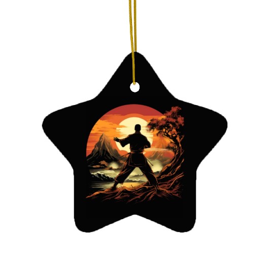 Karate Taekwondo Fighter Martial Arts Sunset Ceramic Ornaments