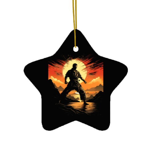 Karate Taekwondo Fighter Martial Arts Sunset Ceramic Ornaments