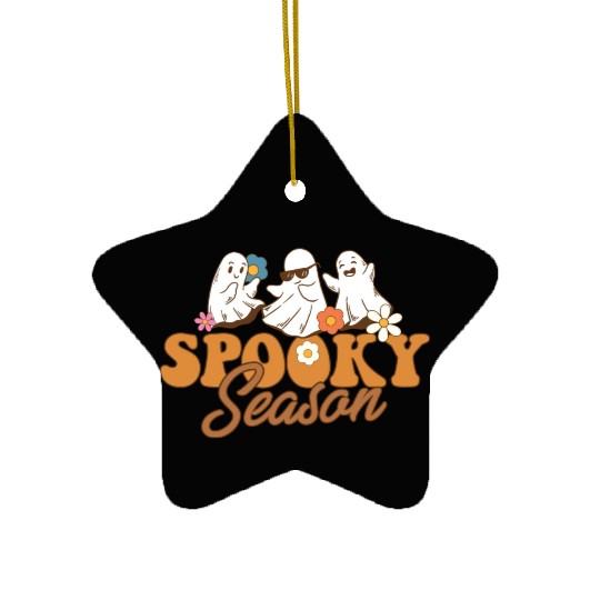 Halloween Spooky Season Boo Ghost Let's Go Ghouls Ceramic Ornaments