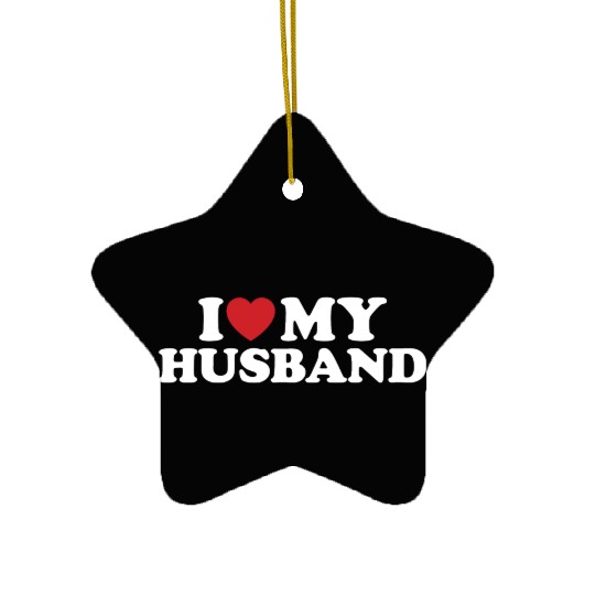 I LOVE MY HUSBAND I Heart Groovy Retro Ceramic Ornaments