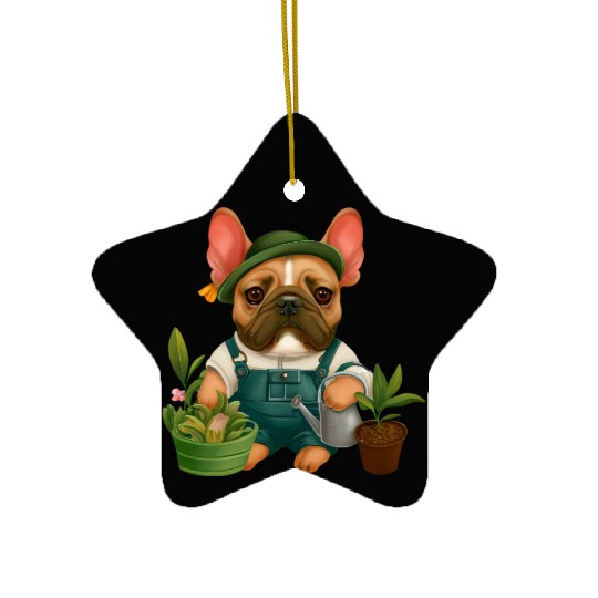 Frenchie The Gardener Drawing Ceramic Ornaments