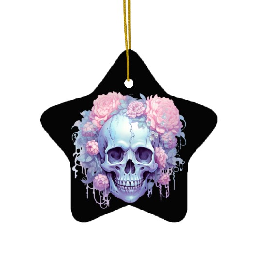 Pastel Goth Floral Skull Ceramic Ornaments
