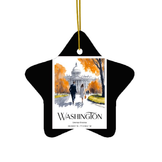 Watercolor painting loving couple in Washington DC Ceramic Ornaments