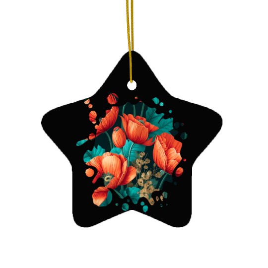 Vintage Poppy Inspired Flower Plant Lover Funny Ceramic Ornaments