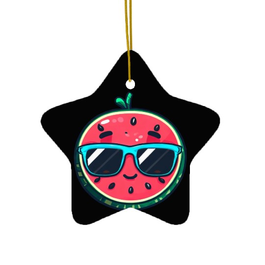 Kawaii Melon with Sunglasses: Summer Fruit Chill Ceramic Ornaments
