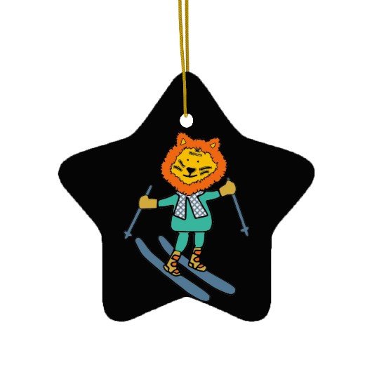 Liger skiing with fancy scarf Ceramic Ornaments