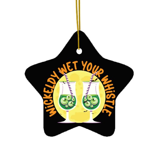 Wickedly Wet Your Whistle Bartender Halloween Ceramic Ornaments