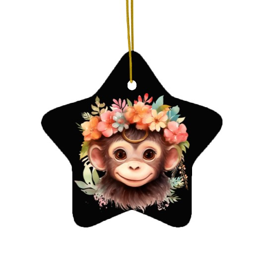 Monkey Chimpanzee Jungle Animal Boho Floral Ape Ceramic Ornaments