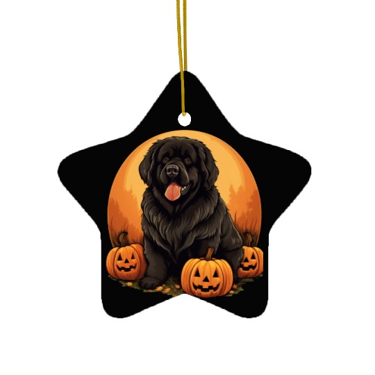 Newfoundland Dog Pumpkin Lazy Halloween Party Ceramic Ornaments