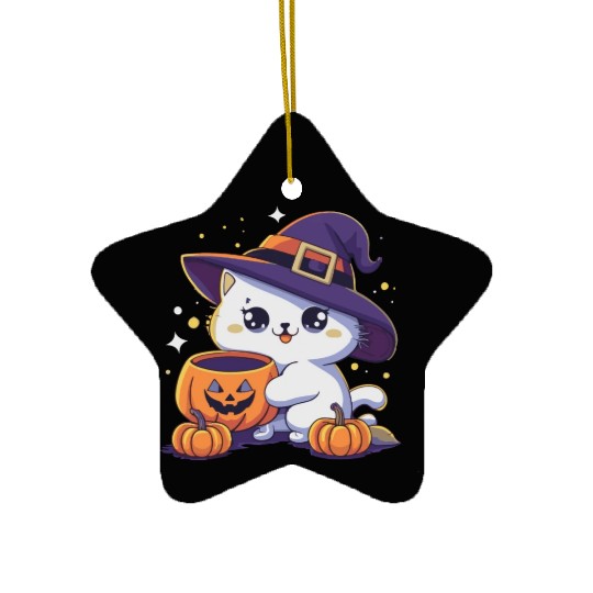 Cute Cat Halloween 3 Ceramic Ornaments