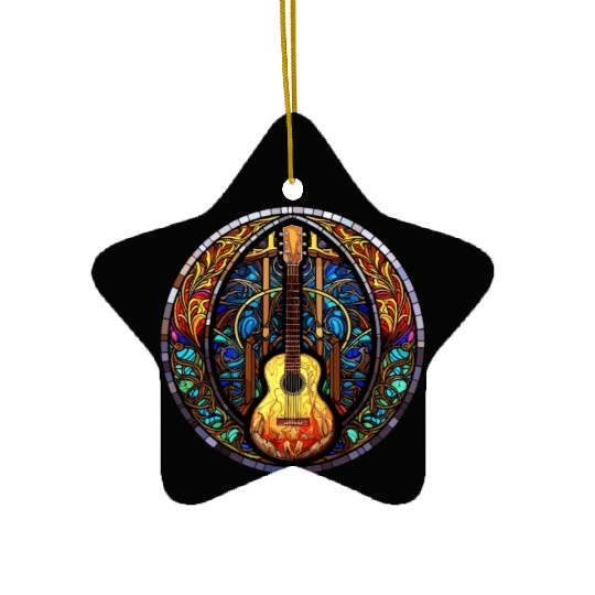 Stained Glass Art - Funny Holy Guitar Design Ceramic Ornaments