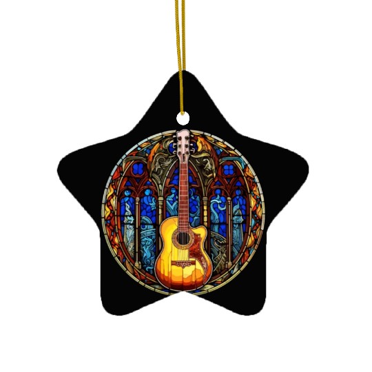 Stained Glass Art - Stylish Colorful Guitar Ceramic Ornaments