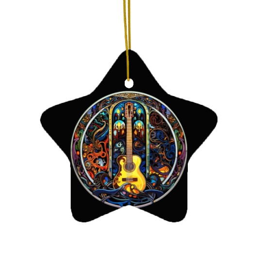 Funny Guitar Artistic Style - Guitar Stained Glass Ceramic Ornaments