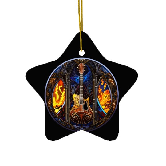 Stained Glass Design - Guitar in Stained Glass Pa Ceramic Ornaments