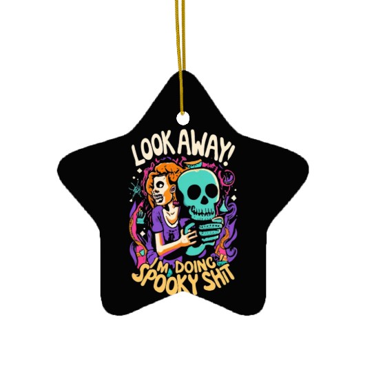 Spooky Shit Skeleton Girl in Arm Halloween Ceramic Ornaments