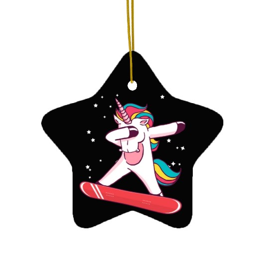 Snowboard Girls Snowboarding Unicorn Ceramic Ornaments