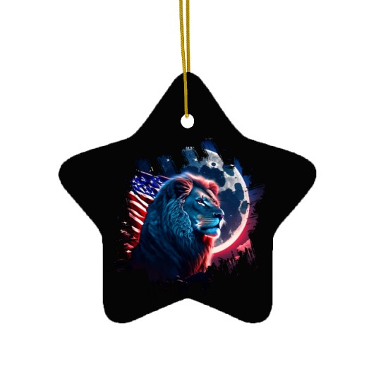America lion under Moon with American Flag Ceramic Ornaments