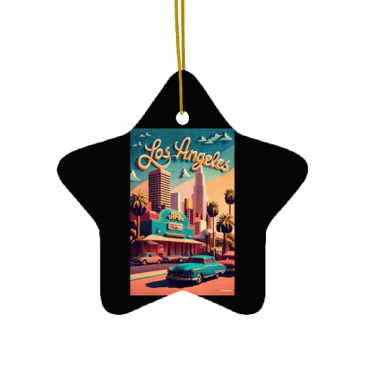 Los Angeles, Cities of the World, Poster vintage Ceramic Ornaments