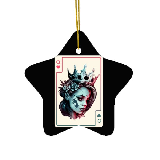 Queen of Hearts Gothic Poker Card Game Halloween Ceramic Ornaments