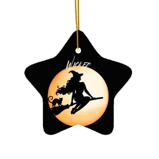 Wicked Cat Witch Funny Halloween Witch Ceramic Ornaments