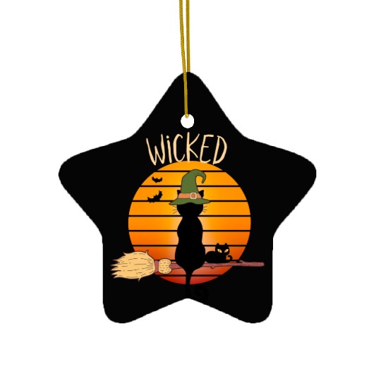 Wicked Cat Witch Funny Halloween Witch Ceramic Ornaments