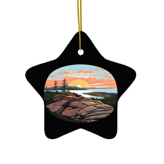 Cadillac Mountain Sunrise Ceramic Ornaments