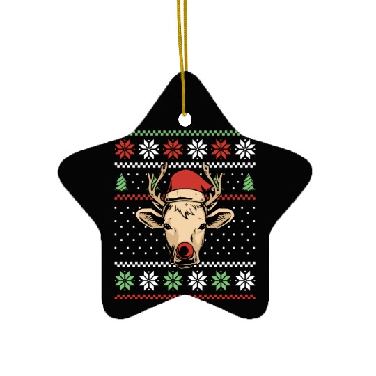 Christmas Deer Cow Animals Lover Funny Xmas Design Ceramic Ornaments