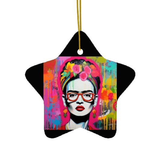 Frida Kahlo style urban art colorfull graffiti Ceramic Ornaments