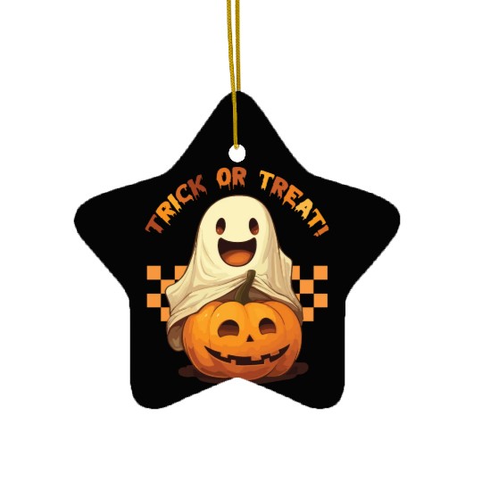 Cute Ghost Pumpkin Trick or treat for Halloween Ceramic Ornaments