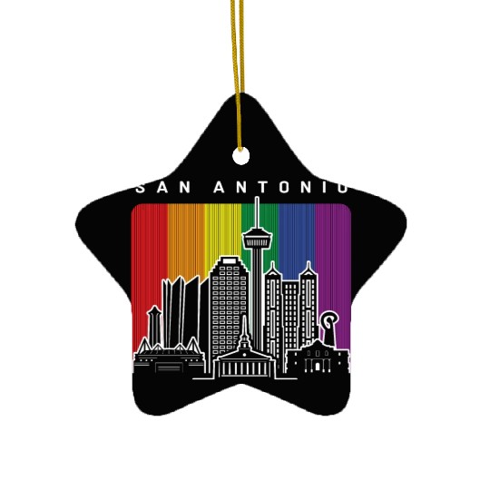San Antonio Texas Rainbow Flag LGBTQAI Pride Ceramic Ornaments