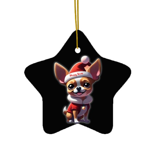 Little Chihuahua Merry Xmas Ceramic Ornaments