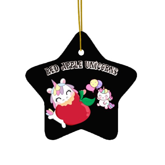 Funny Unicorn Hungry Eat a Red Apple Day Ceramic Ornaments