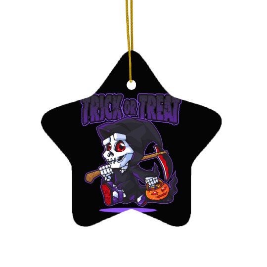 Halloween Trick or Treat Grim Reaper Ceramic Ornaments