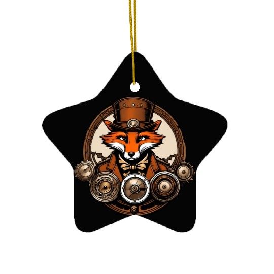 Steampunk Fox / Animal / Bronze / Old School Ceramic Ornaments