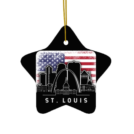 St. Louis Missouri American Flag Vintage Ceramic Ornaments