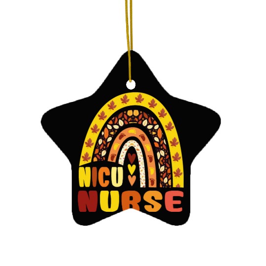 Rainbow Autumn NICU Nurse Maple Leaf Fall Vibes Ceramic Ornaments