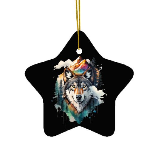 Majestic Mountain Wolf Nature Inspired Artwork Ceramic Ornaments