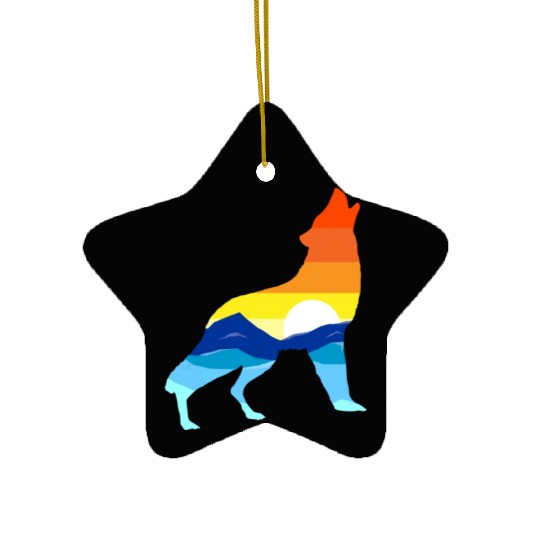 Camping Hiking Retro Mountains Outdoors Camp Wolf Ceramic Ornaments