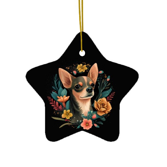 Chihuahua | Cute Dog | Beautiful | Flowers | Girl Ceramic Ornaments