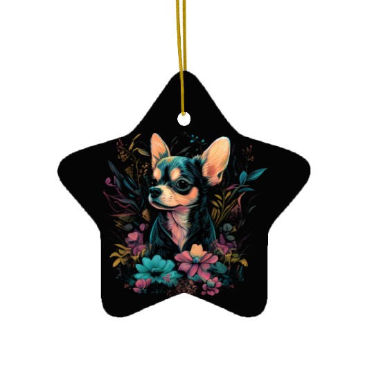 Chihuahua | Cute Dog | Beautiful | Flowers | Girl Ceramic Ornaments