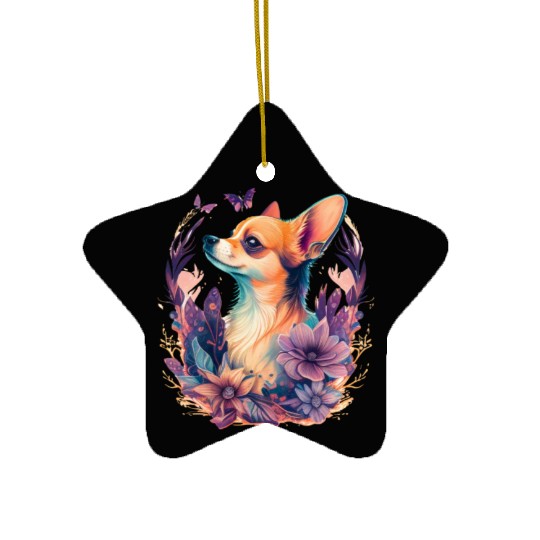 Chihuahua | Cute Dog | Beautiful | Flowers | Girl Ceramic Ornaments