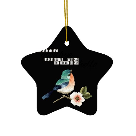 written embroidery looking bird Ceramic Ornaments