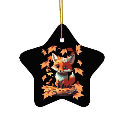 Sweet cute fox in autumn Ceramic Ornaments